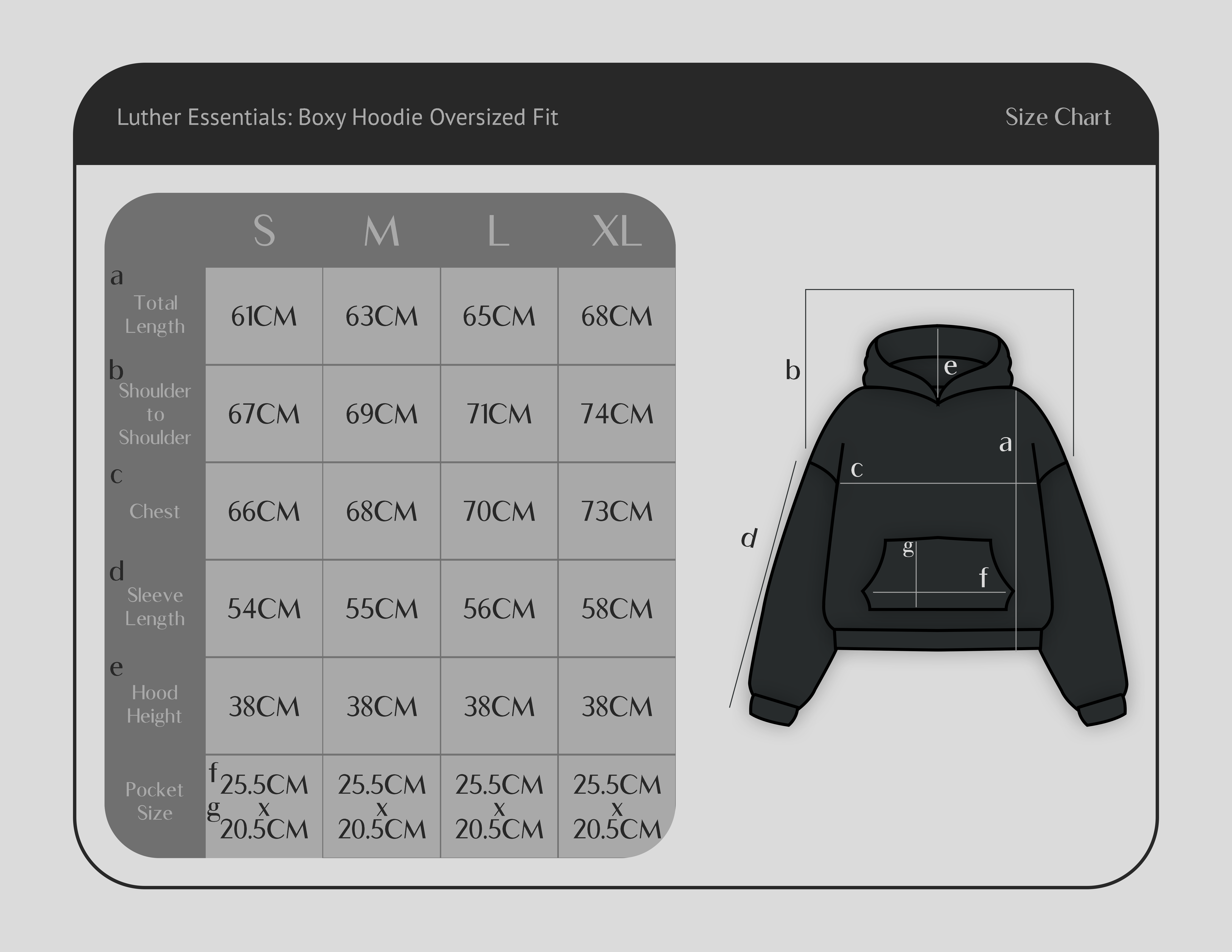 Size chart — Boxy Hoodie